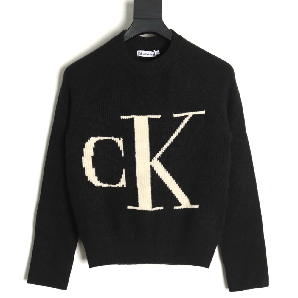 DDKicks Calvin Klein Black  CK large letter jacquard knitted sweater Women's