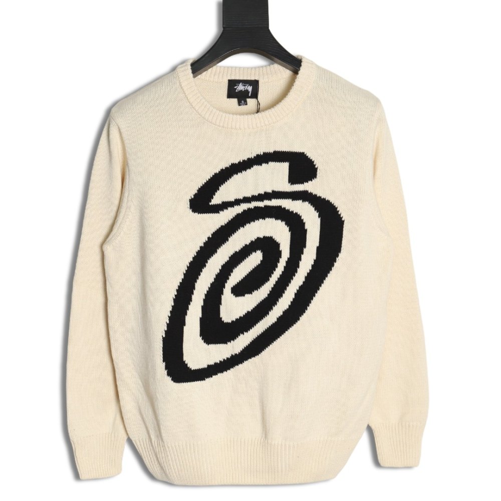 DD Stussy S curly mosquito coil knitted sweater Beige white
