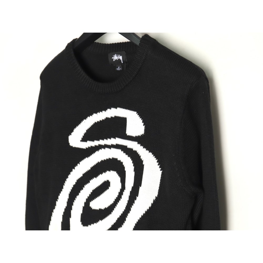DD Stussy S curly mosquito coil knitted sweater Black