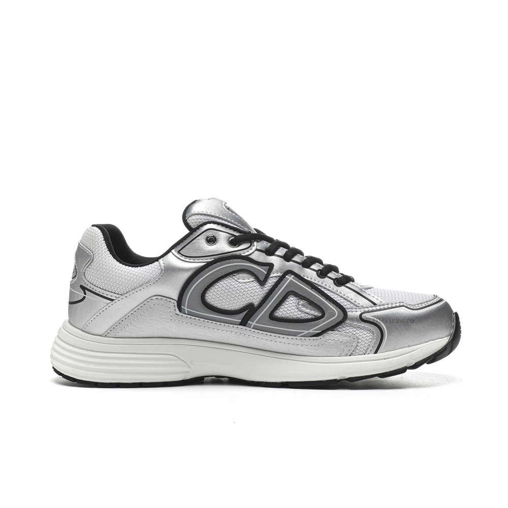 DD Di0r B30 White Mesh Silver-Tone Metallic Calfskin